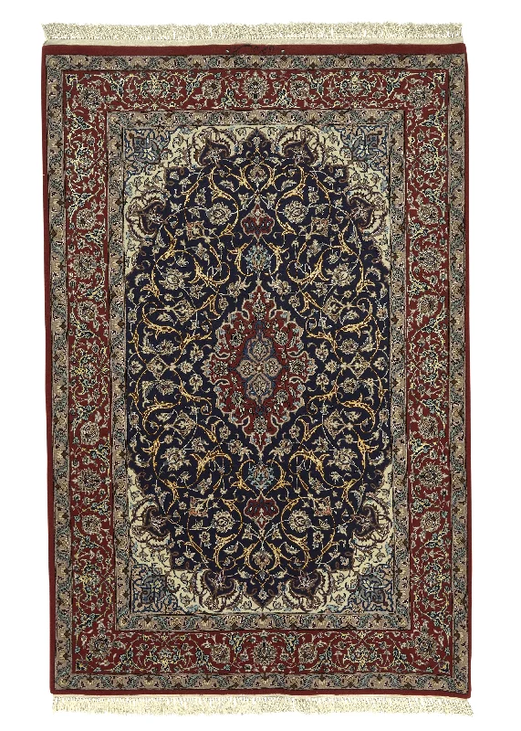 Persian Rug Isfahan Handmade Area Traditional 3'7"x5'6" (4x6) Blue Red Floral Design #34653