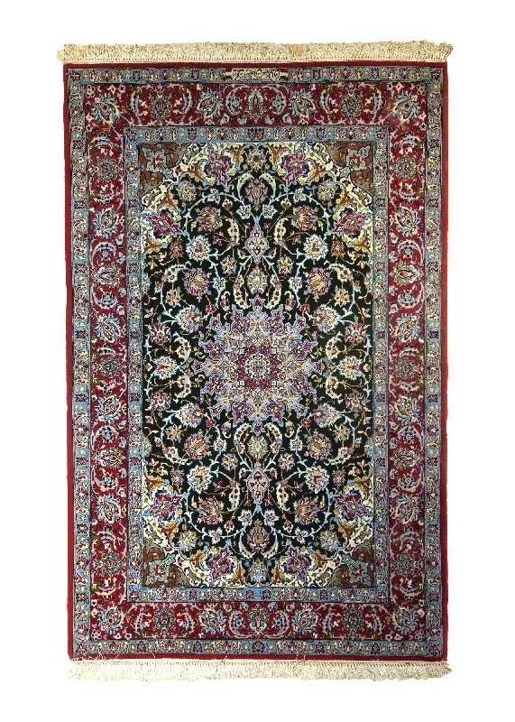 Persian Rug Isfahan Handmade Area Traditional 3'6"x5'6" (4x6) Blue Red Floral Seirafian Design #A35483