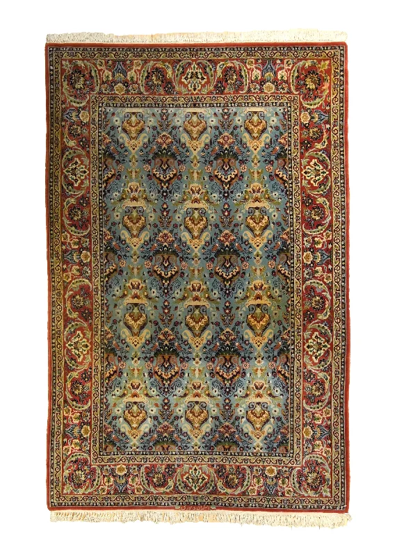 Persian Rug Isfahan Handmade Area Traditional 3'7"x5'7" (4x6) Red Blue Floral Design #A35482