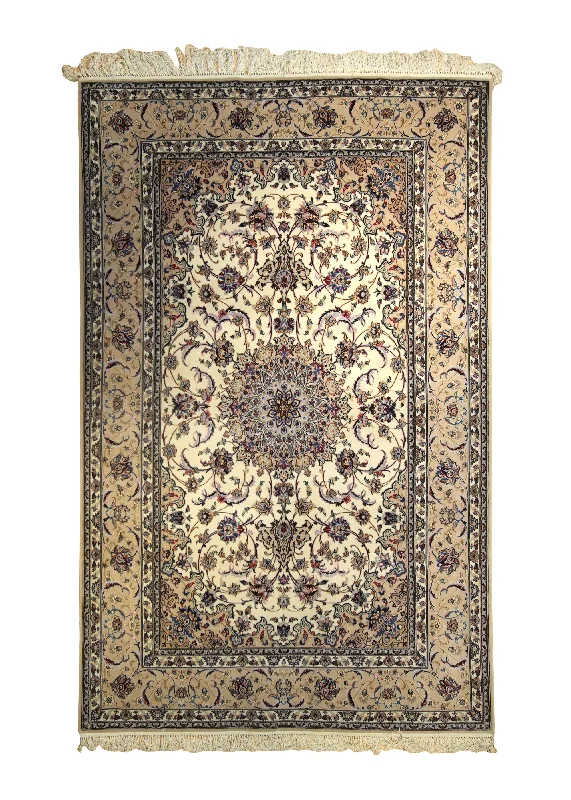 Persian Rug Isfahan Handmade Area Traditional 4'9"x7'7" (5x8) Whites/Beige Blue Floral Design #A35489