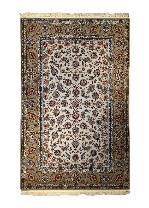 Persian Rug Isfahan Handmade Area Traditional 5'0"x7'6" (5x8) Whites/Beige Blue Floral Design #A35491