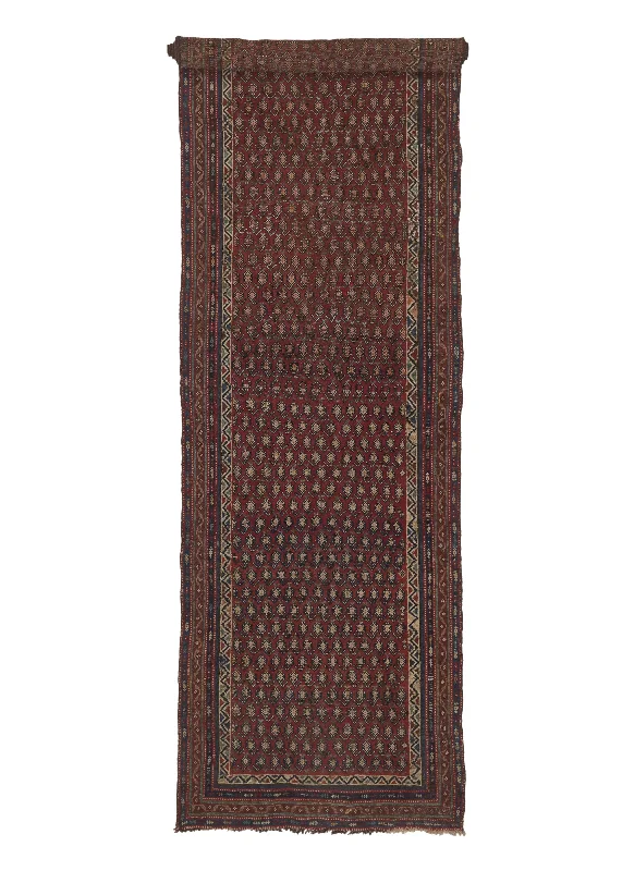 Persian Rug Kurdistan Handmade Runner Antique Tribal 3'7"x14'5" (4x14) Red Paisley/Boteh Design #33089