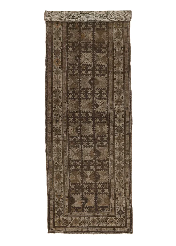 Persian Rug Malayer Handmade Runner Antique Neutral 3'11"x12'10" (4x13) Whites/Beige Brown Geometric Panel Design #31694