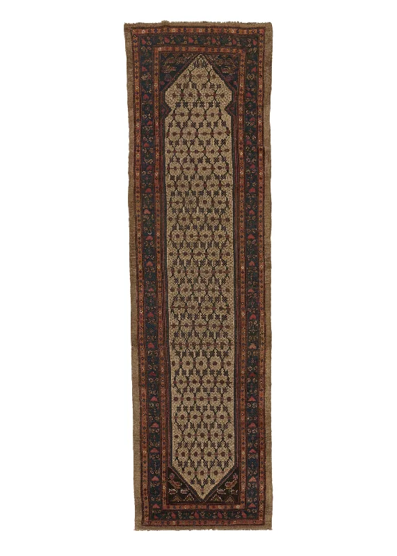 Persian Rug Malayer Handmade Runner Tribal Vintage 3'10"x13'8" (4x14) Whites/Beige Blue Geometric Design #28684