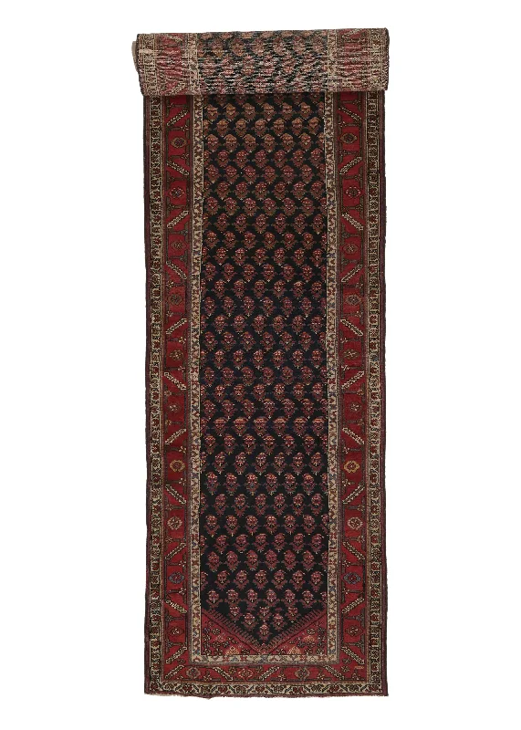 Persian Rug Malayer Handmade Runner Tribal Vintage 3'8"x15'8" (4x16) Blue Red Paisley/Boteh Design #27877