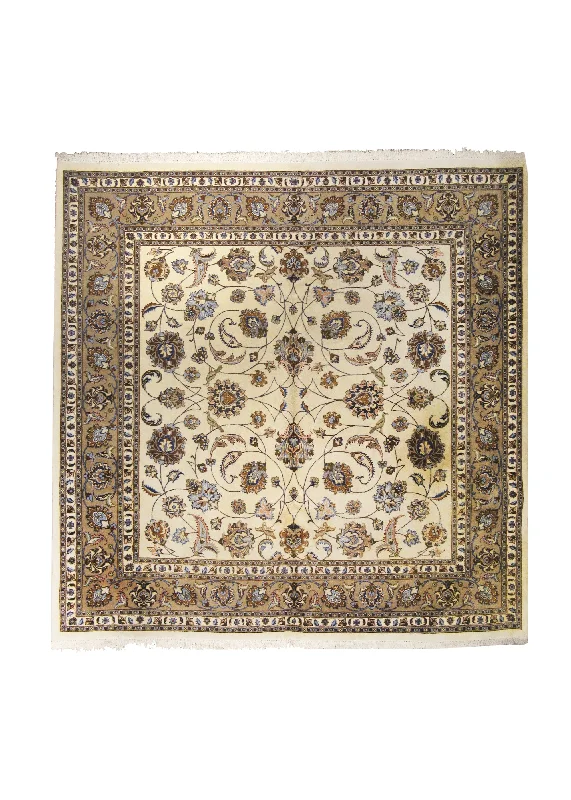 Persian Rug Moud Handmade Square Traditional 9'10"x9'11" (10x10) Whites/Beige Blue Floral Design #A26335