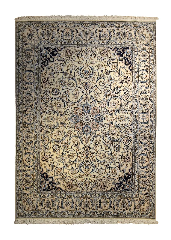 Persian Rug Nain Handmade Area Traditional 5'5"x7'6" (5x8) Whites/Beige Blue Floral Design #A35492