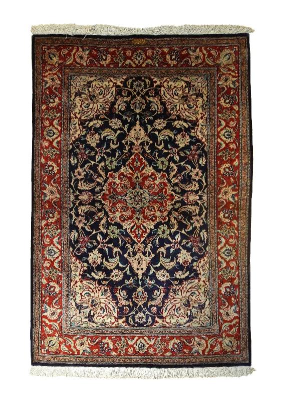 Persian Rug Qum Handmade Area Traditional 3'5"x5'1" (3x5) Red Blue Floral Ahmadi Design #A35495