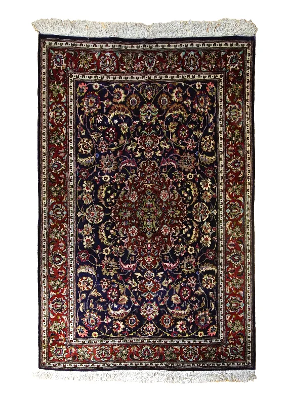 Persian Rug Qum Handmade Area Traditional 3'3"x4'11" (3x5) Red Blue Floral Design #A35494