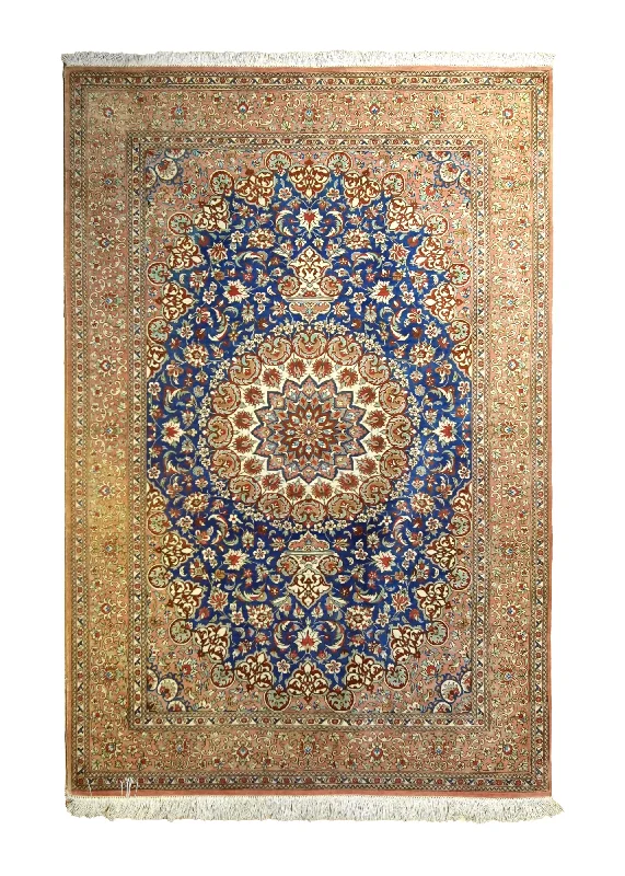 Persian Rug Qum Handmade Area Traditional 3'4"x5'0" (3x5) Whites/Beige Blue Floral Design #A35524