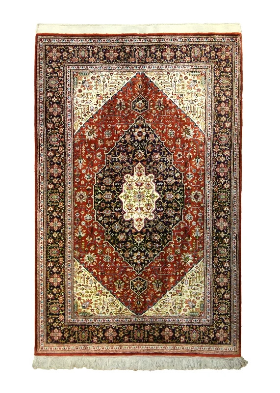 Persian Rug Qum Handmade Area Traditional 3'4"x5'1" (3x5) Whites/Beige Red Blue Floral Design #A35496