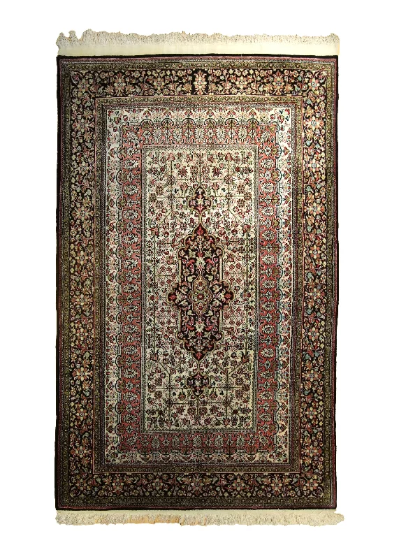 Persian Rug Qum Handmade Area Traditional 3'6"x5'8" (4x6) Whites/Beige Green Floral Design #A35493