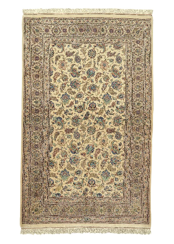 Persian Rug Qum Handmade Area Traditional Traditional 3'4"x5'3" (3x5) Whites/Beige Green Floral Design #34737