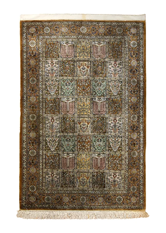 Persian Rug Qum Handmade Area Traditional Vintage 2'7"x3'11" (3x4) Green Orange Garden Design #A35503