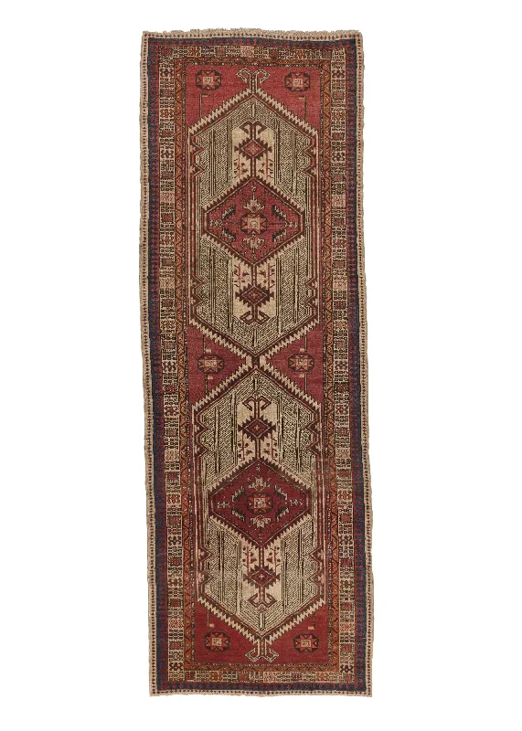 Persian Rug Sarab Handmade Runner Tribal Vintage 3'5"x10'0" (3x10) Red Whites/Beige Geometric Design #20996