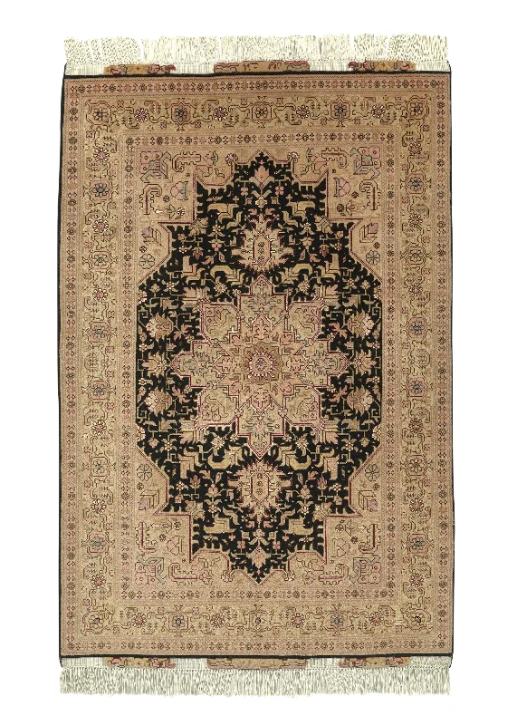 Persian Rug Tabriz Handmade Area Traditional 3'6"x5'0" (4x5) Pink Black Floral Naghsh Design #34381