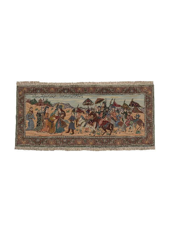 Persian Rug Tabriz Handmade Runner Traditional 4'3"x9'5" (4x9) Multi-color Historical Pictorial Design #33610