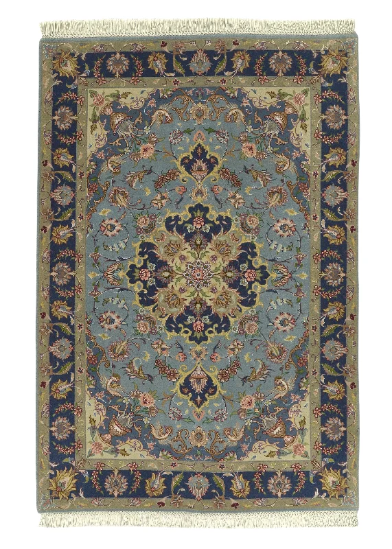 Persian Rug Tabriz Handmade Area Traditional 3'4"x5'0" (3x5) Blue Floral Animals Design #30435