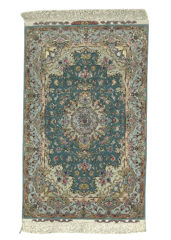 Persian Rug Tabriz Handmade Area Traditional 3'4"x5'2" (3x5) Green Brown Floral Naghsh Design #30486