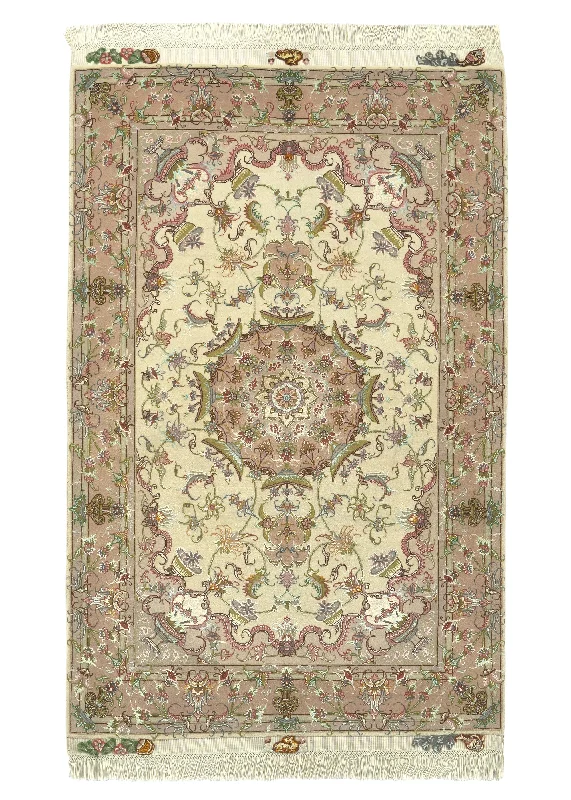 Persian Rug Tabriz Handmade Area Traditional 3'3"x5'0" (3x5) Pink Whites/Beige Floral Naghsh Design #30438