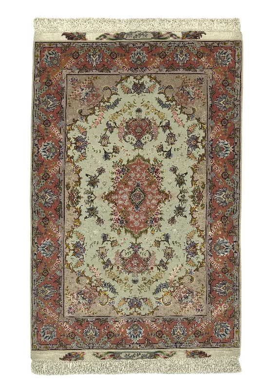 Persian Rug Tabriz Handmade Area Traditional 3'3"x4'9" (3x5) Pink Whites/Beige Floral Naghsh Design #30443