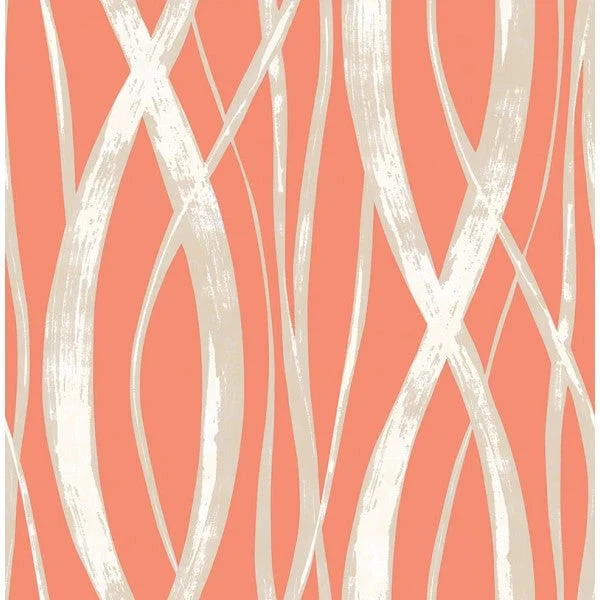 Barbados Wallpaper in Deep Orange and Metallic from the Tortuga Collection