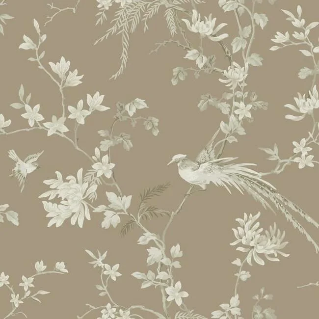 Bird and Blossom Chinoiserie Wallpaper in Glint from the 24 Karat Collection