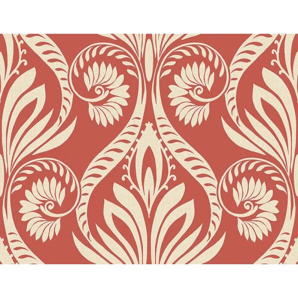 Bonaire Damask Wallpaper in Deep Orange from the Tortuga Collection