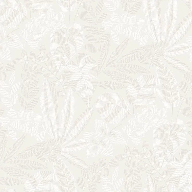 Botanica Striped Leaves Wallpaper in Grey Mist and Ivory from the Boho Rhapsody Collection