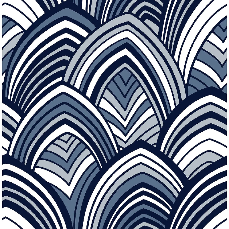 Cabarita Art Deco Flocked Leaves Wallpaper in Indigo from the Pacifica Collection