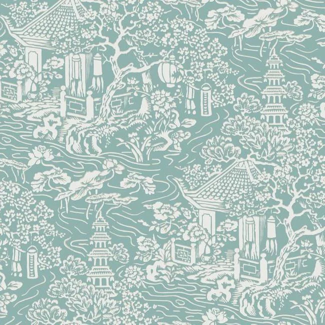 Chinoiserie Wallpaper in Blue-Green from the Tea Garden Collection