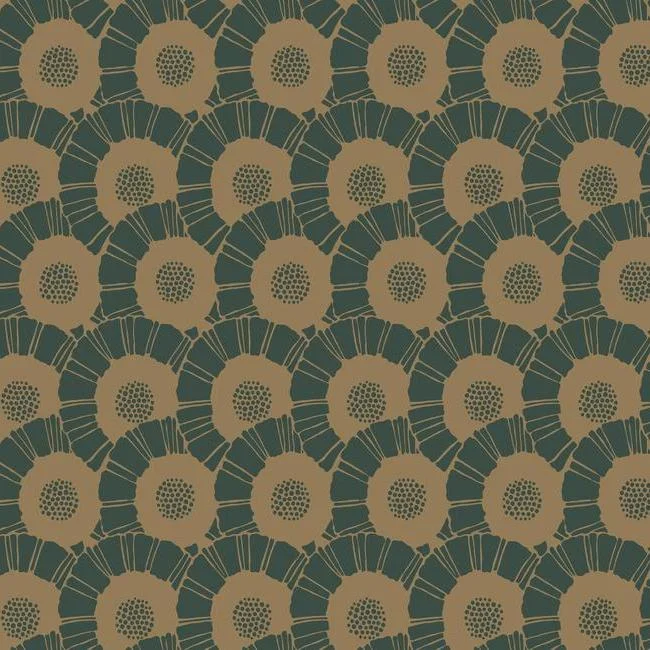 Coco Bloom Wallpaper in Gold and Green from the Deco Collection