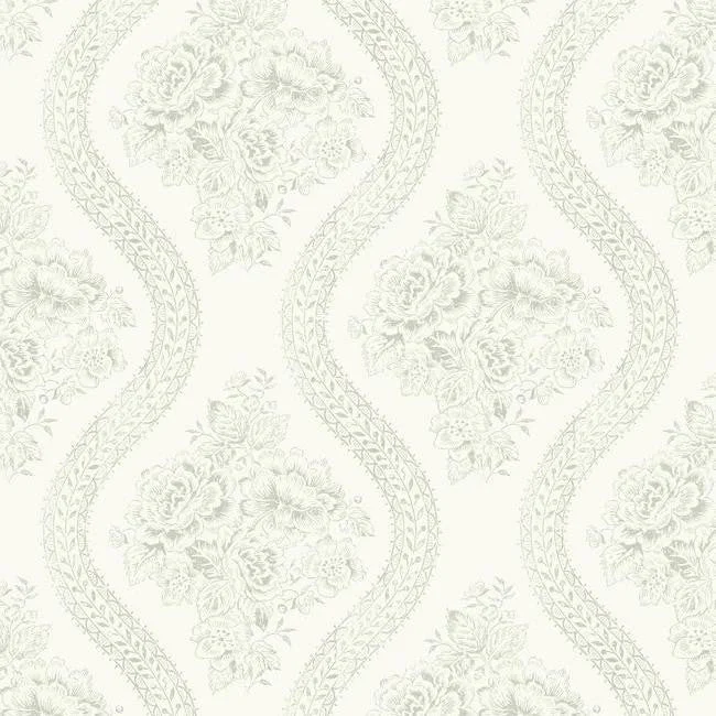 Coverlet Floral Wallpaper in White and Grey from the Magnolia Home Collection