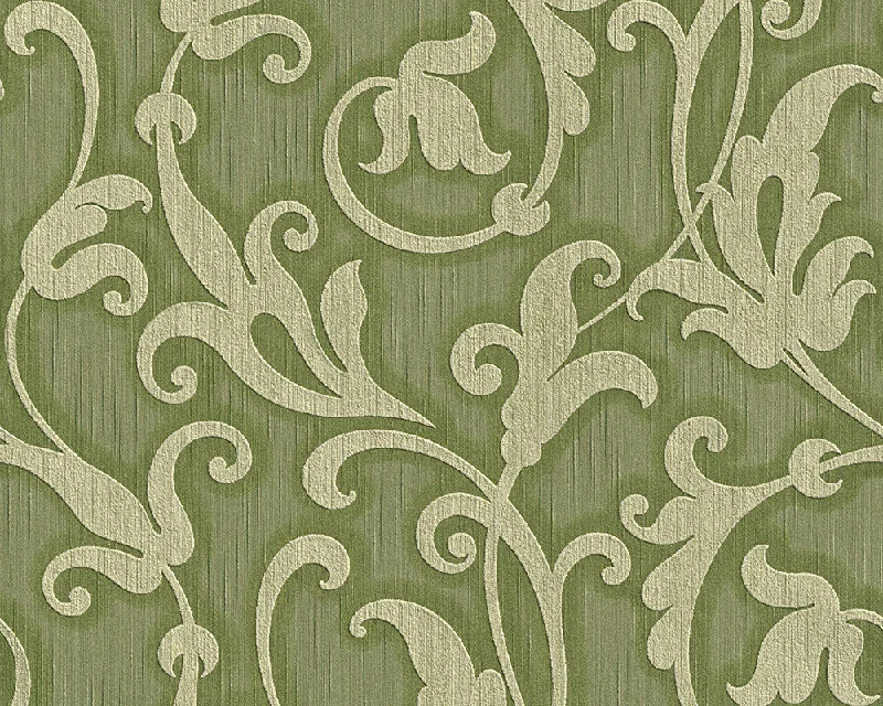 Floral Scrollwork Wallpaper in Green design by BD Wall