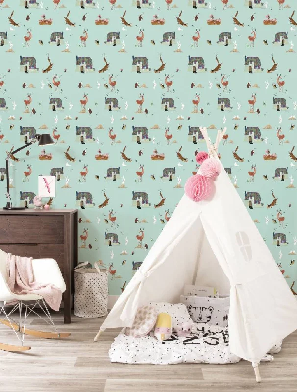 Forest Animals Kids Wallpaper in Mint by KEK Amsterdam