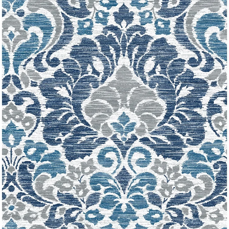 Garden of Eden Damask Wallpaper in Blue from the Celadon Collection