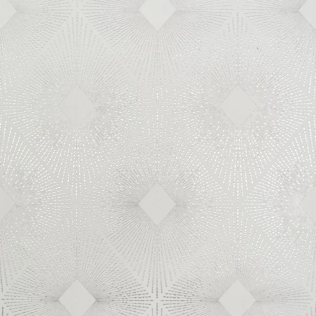 Harlowe Wallpaper in White and Silver from the Modern Metals Collection