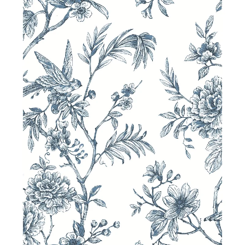 Jessamine Floral Trail Wallpaper in Blue from the Moonlight Collection