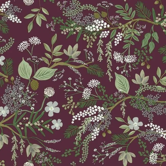 Juniper Forest Wallpaper in Burgundy from the Rifle Paper Co. Collection