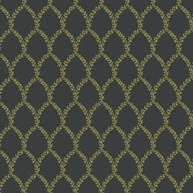 Laurel Wallpaper in Gold and Black from the Rifle Paper Co. Collection