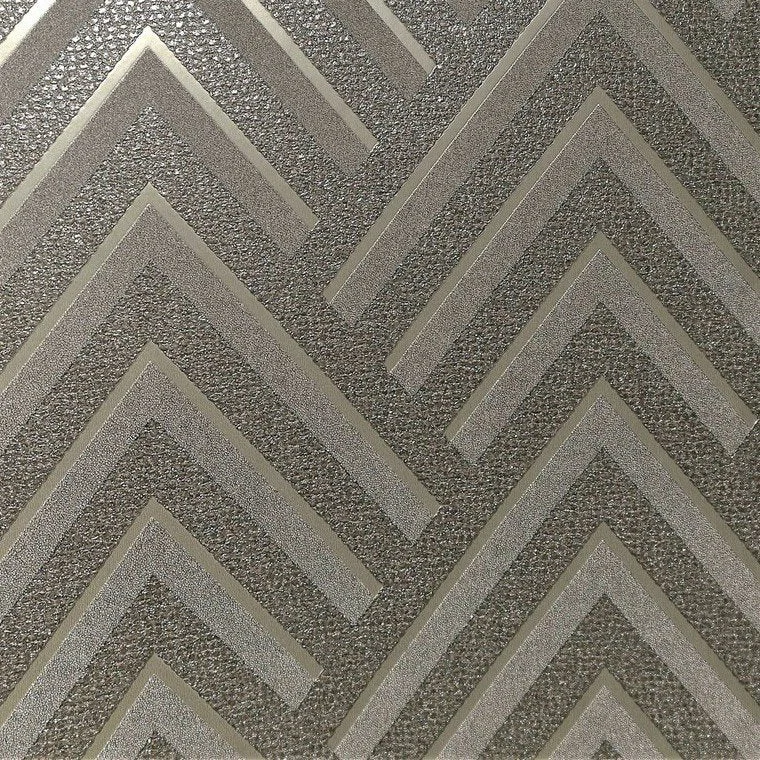 Layla Chevron Textured Wallpaper in Metallic and Dark Grey by BD Wall