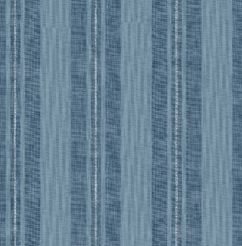 Linen Stripe Wallpaper in Sky Blue and Denim from the Day Dreamers Collection