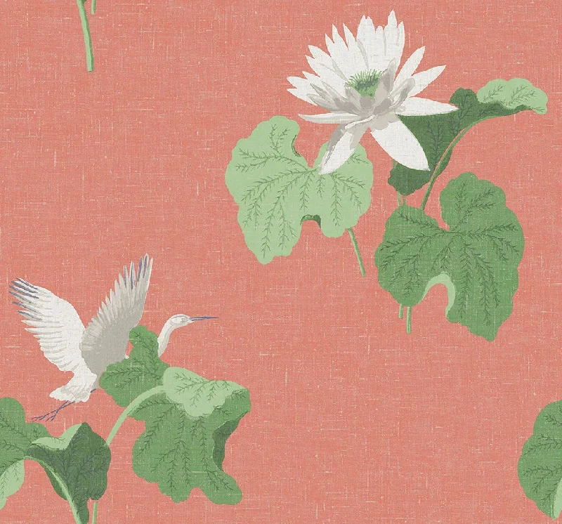 Lotus Wallpaper in Coral from the Sanctuary Collection