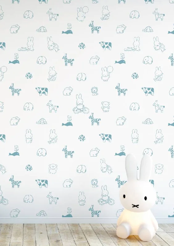 Miffy Animals Kids Wallpaper in Blue by KEK Amsterdam