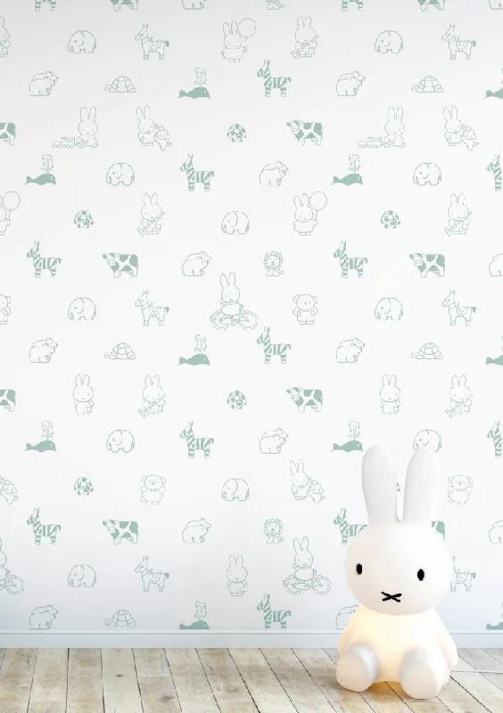 Miffy Animals Kids Wallpaper in Green by KEK Amsterdam