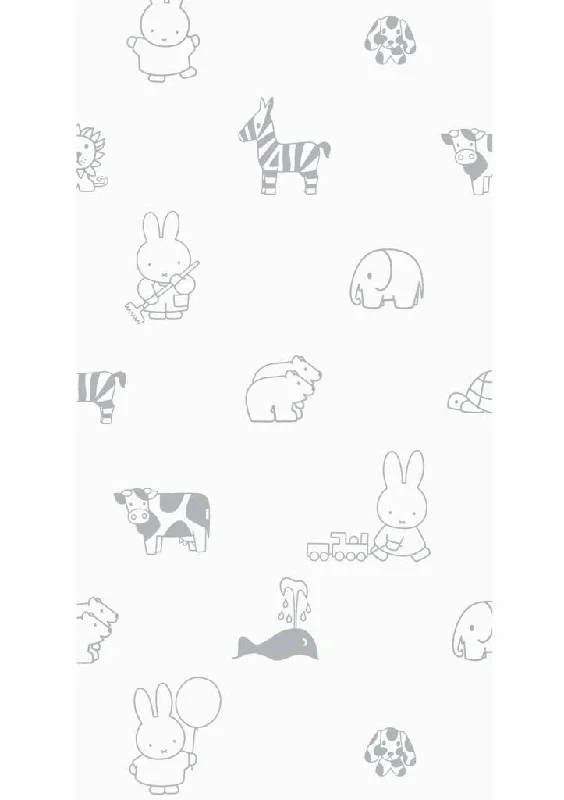 Miffy Animals Kids Wallpaper in Grey by KEK Amsterdam