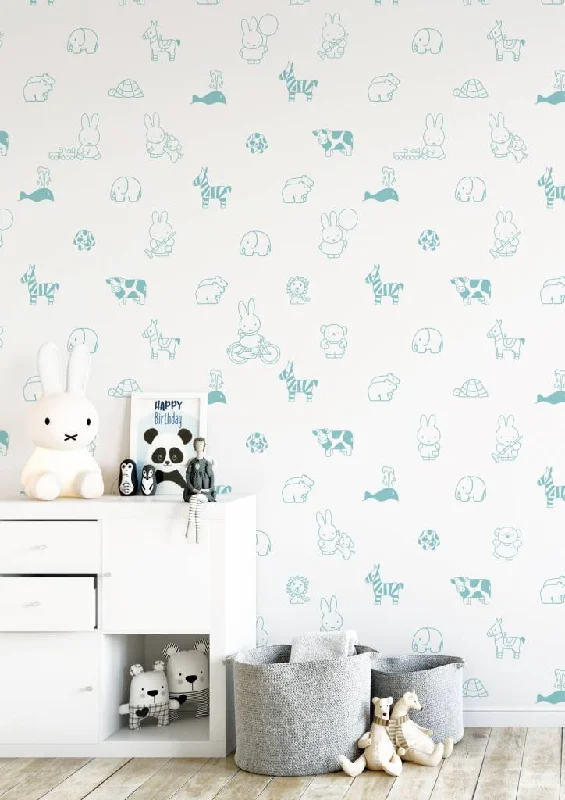 Miffy Animals Kids Wallpaper in Mint by KEK Amsterdam