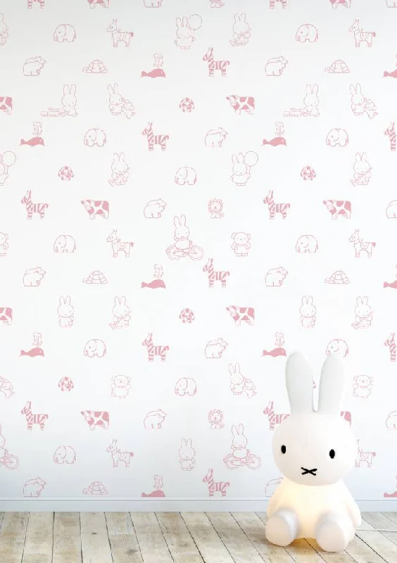 Miffy Animals Kids Wallpaper in Pink by KEK Amsterdam