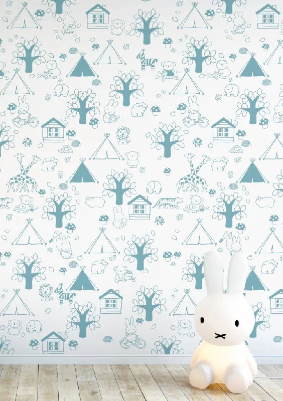 Miffy Outdoor Fun Kids Wallpaper in Blue by KEK Amsterdam