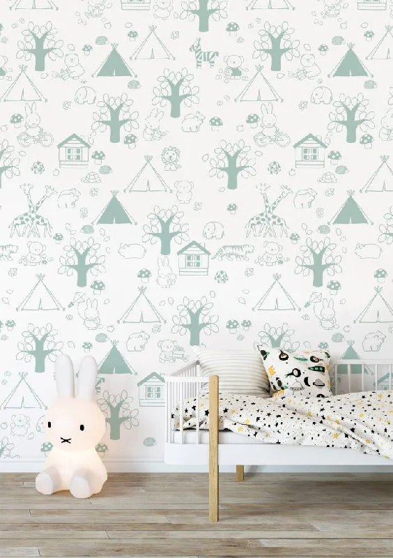 Miffy Outdoor Fun Kids Wallpaper in Green by KEK Amsterdam